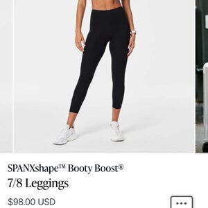New Spanx Booty Boost 7/8 Leggings Black Tags Attached Size M